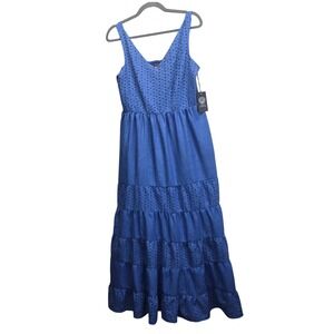 NWT Vince Camuto Blue Eyelet Tiered Chambray Maxi‎ Dress Medium Country Bohemian